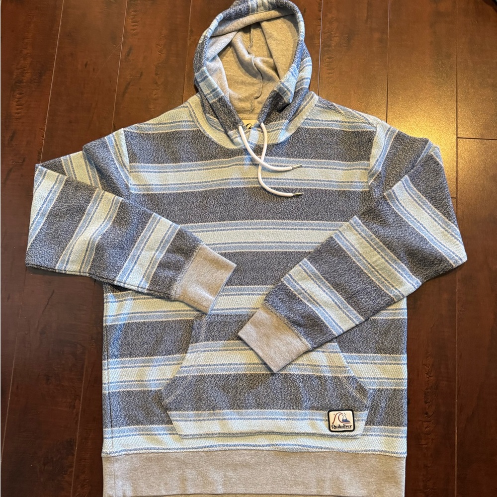Quiksilver Gray and Blue Striped Hoodie